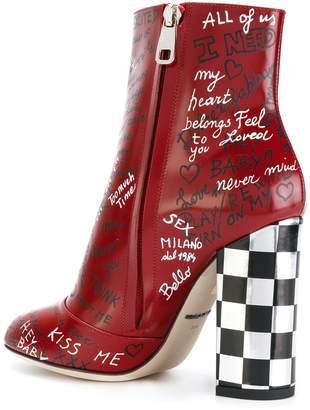 Dolce & Gabbana Red Leather graffiti 120 ankle boots