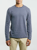 Thumbnail for your product : Topman Navy And Off White Slubby Stripe Jersey Longsleeve T-Shirt