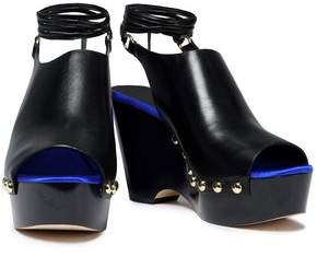 Diane von Furstenberg Studded Two-Tone Leather Platform Wedge Sandals