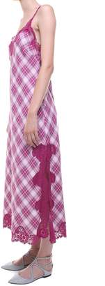 Alberta Ferretti Lace-trimmed Checked Cotton-blend Midi Dress