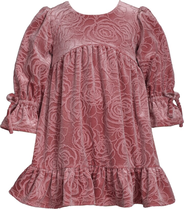 Bonnie Baby Baby Girls Long Sleeve Floral Velvet Dress