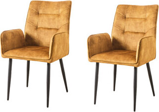 George Oliver Mustard Yellow 2 Velvet Dining Chairs Tapered Metal Legs And High Foam For Modern Breakfast Nooks Interiors Areas