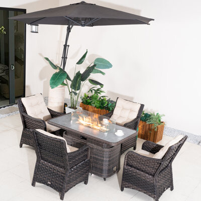 Moda Furnishings 5-Piece Outdoor Adjustable Fire Pit Dining Set