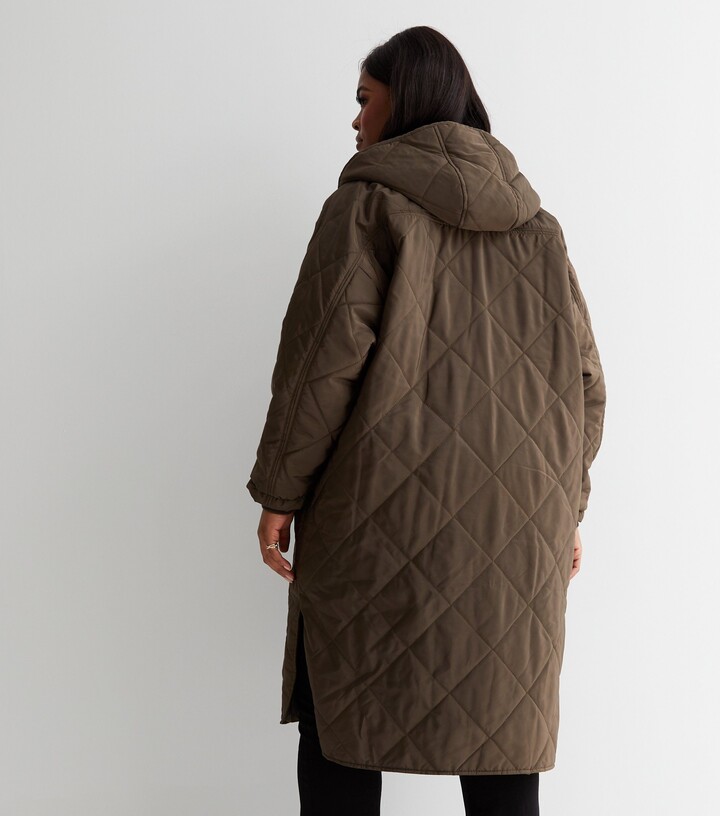 Blue Vanilla Curves Khaki Quilted Hooded Long Coat ShopStyle
