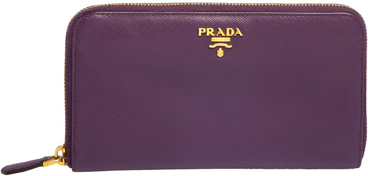 Prada Purple Saffiano Lux Leather Zip Around Wallet - ShopStyle
