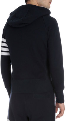 Thom Browne Zip-Up Hoodie with Striped-Sleeve, Navy
