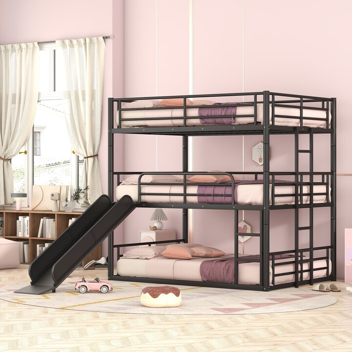 EDWINRAY Triple Bunk Bed for 3, Full Metal Bunk Bed with Ladder,Safety
