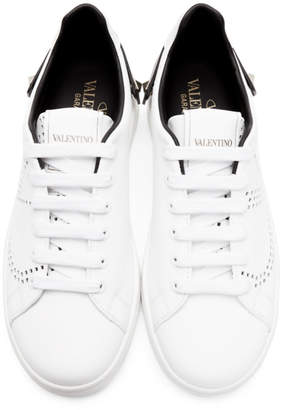 Valentino White and Black Garavani VLogo Backnet Sneakers