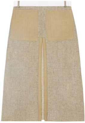 Burberry Contrast Seam And Box-pleat Detail Linen A-line Skirt