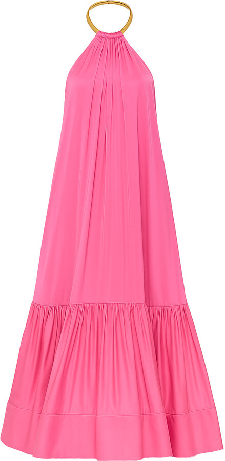 Nissa Pink Open-Back Satin Maxi Dress