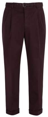 Prada Belted Stretch Cotton Chino Trousers - Mens - Burgundy