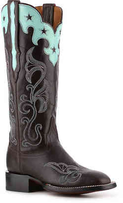Lucchese Women's Scallop Top Star Cowboy Boot -Dark Burgundy/Turquoise