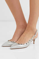 Thumbnail for your product : Valentino Garavani The Rockstud 50 Metallic Textured-leather Slingback Pumps - Silver
