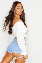 Thumbnail for your product : boohoo Woven Shirred Cross Front Volume Sleeve Crop Top