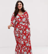 Thumbnail for your product : Brave Soul Plus kea midi wrap dress in bold floral print