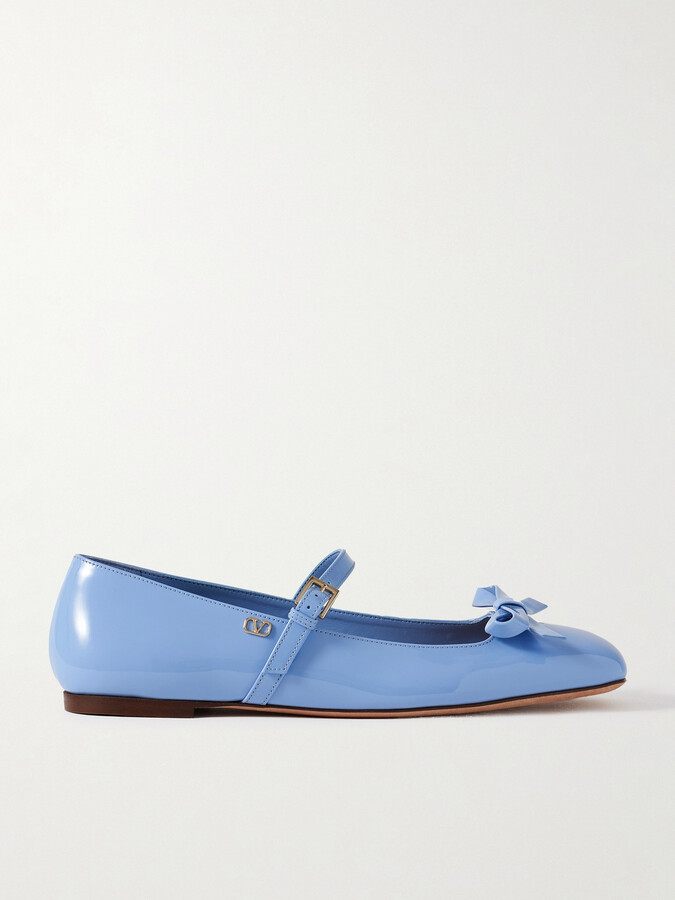 Valentino Garavani Bow-embellished Patent-leather Mary Jane Ballet Flats - Blue