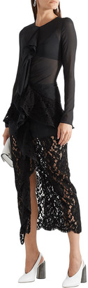 Proenza Schouler Ruffled Cotton-blend Chiffon And Lace Midi Dress