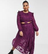 Thumbnail for your product : Dark Pink Plus frill shoulder asymmetric hem midi dress in plum