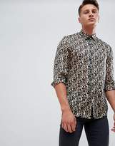 Thumbnail for your product : ASOS Design DESIGN regular fit retro geo print shirt in sheer