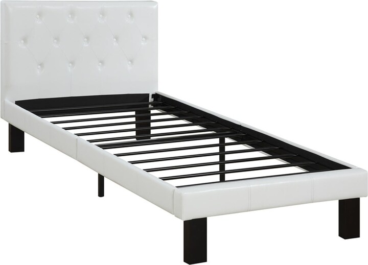 Faux Leather Upholstered Twin Size Bed With Tufted Headboard White