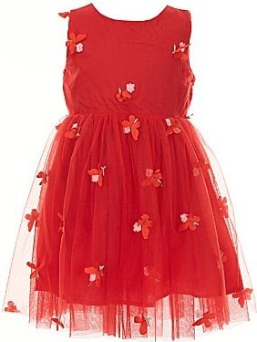 Popatu Little Girls Sleeveless Three-Dimensional-ButterflyFloral Appliqued Fit-And Flare Dress
