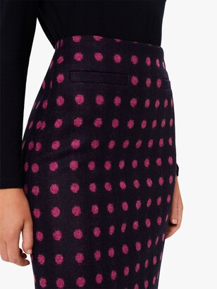 Hobbs London Valerie Spot Wool Skirt, Navy/Pink