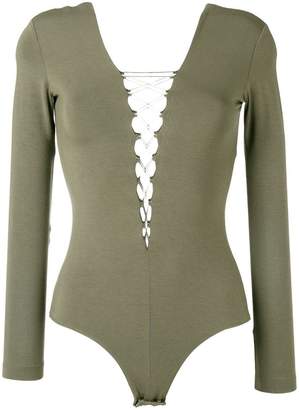 Alexander Wang T By lace-front long sleeve bodysuit
