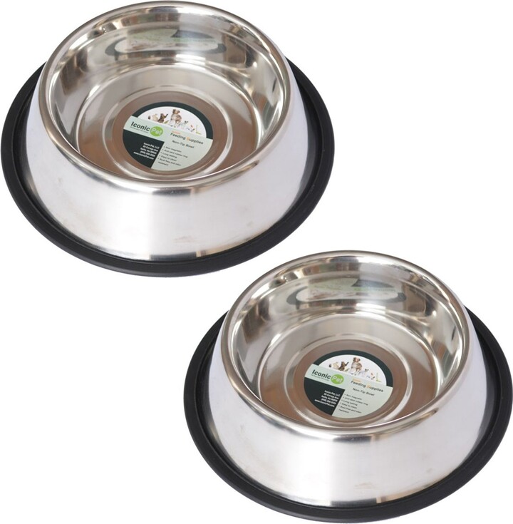 Iconic Pet Stainless Steel Non-Skid Dog & Cat Bowl, 2 count, 8-cup