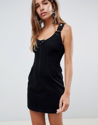 ASOS DESIGN DESIGN denim pini dress with scoop neck in washed black