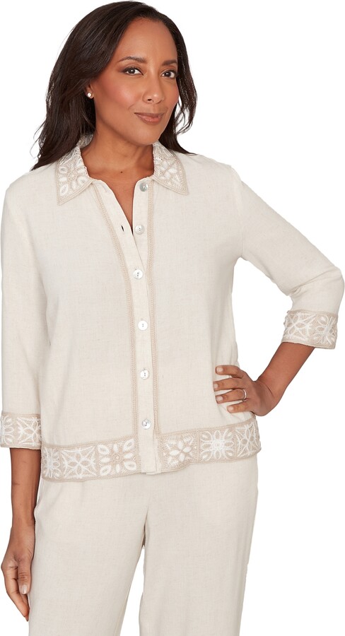 Alfred Dunner Petite Natural Wonder Embellished Crochet Jacket