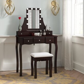House of Hampton Crandell Solid Wood Vanity Set with Stool and Mirror