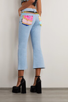 Thumbnail for your product : Versace Cropped Printed Twill-paneled Mid-rise Flared Jeans - Light denim