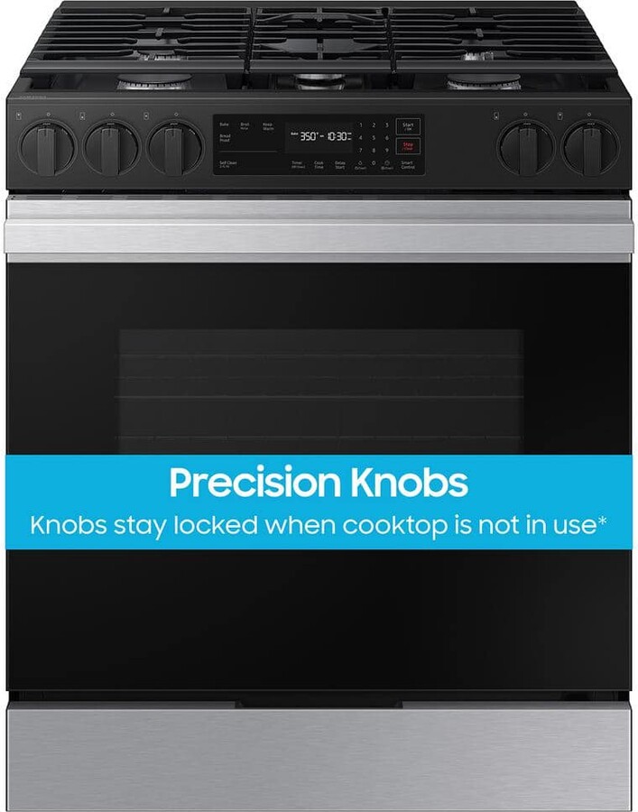 Bespoke 30 in. 5-Burner Smart Slide-In Gas Range in Stainless Steel with Precision Knobs