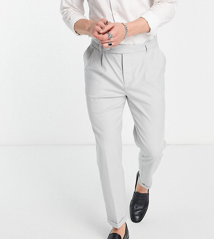 New Look tapered smart linen trousers with pleat in light grey - ShopStyle  Chinos & Khakis