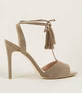 Thumbnail for your product : New Look Mink Suede T-Bar Tassel Tie Stiletto Heels