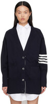 Thumbnail for your product : Thom Browne Navy Cotton Jersey Exaggerated Fit 4-Bar Cardigan