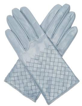Bottega Veneta Intrecciato Leather Gloves - Womens - Light Blue