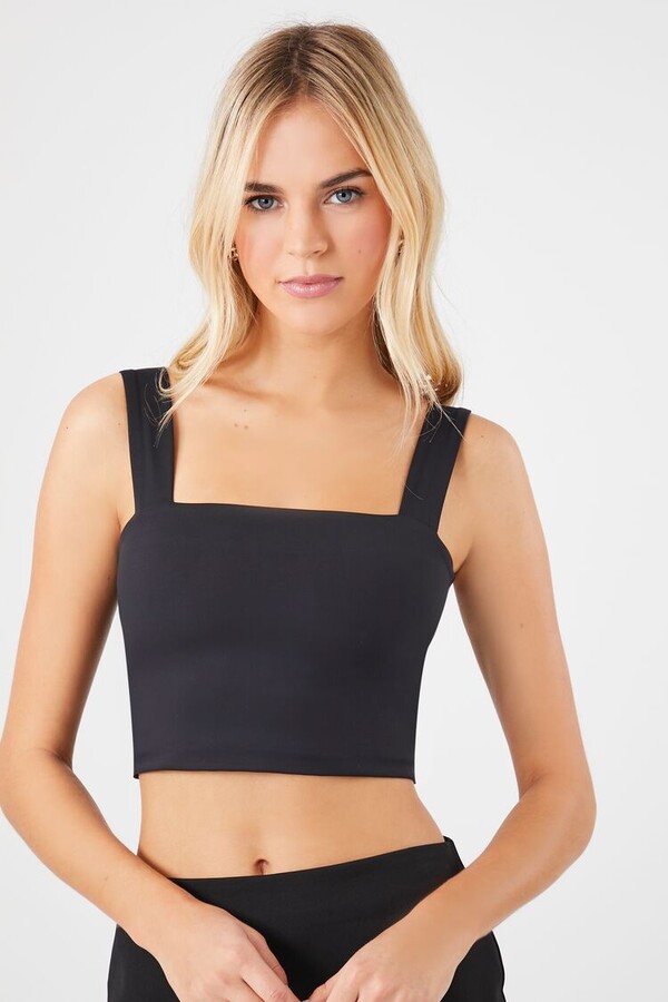 Forever 21 Women's Square-Neck Cropped Tank Top in Black, XL - ShopStyle