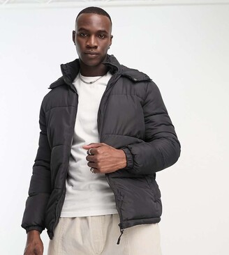 Brave Soul Tall puffer jacket with hood in black ShopStyle