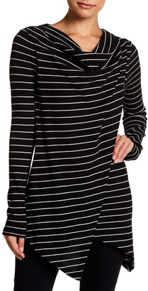 Andrew Marc Striped Cowl Neck Wrap Tee