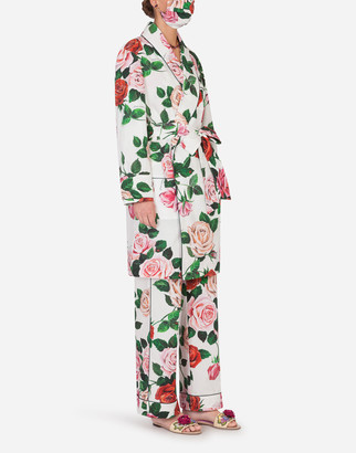 Dolce & Gabbana Rose-Print Robe With Matching Face Mask