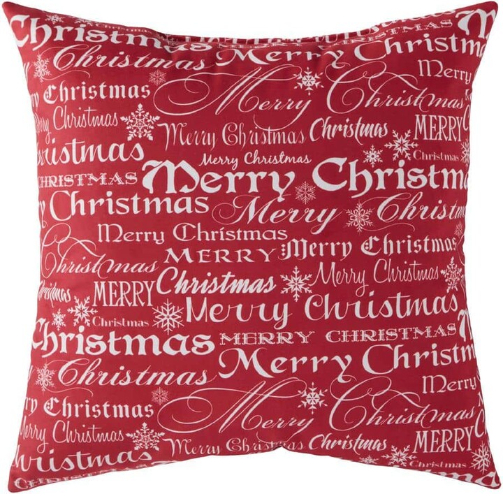 Greendale Home Fashions Merry Christmas Red Holiday Graphic 18 in. x 18 in. Throw Pillow