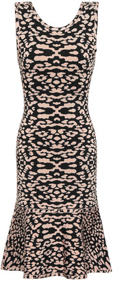 Herve Leger Fluted Leopard-print Jacquard -knit Dress