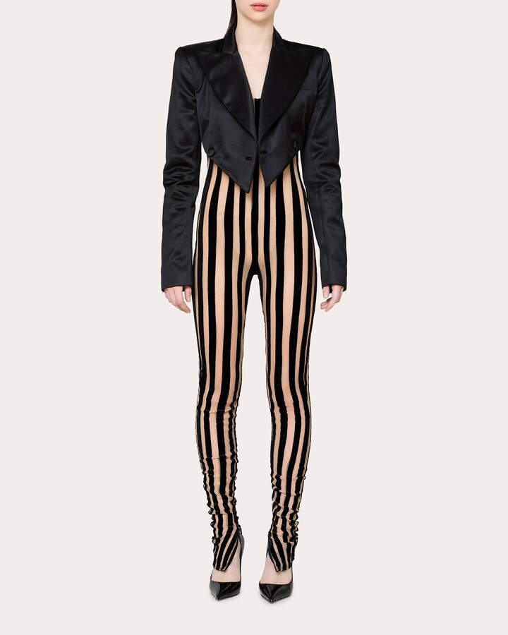 LaQuan Smith Cropped Asymmetric Wool Tuxedo Blazer