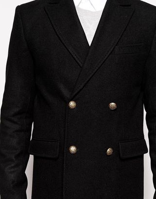 ASOS Double Breasted Overcoat In Wool