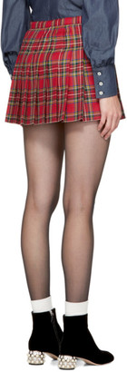 Miu Miu Red Tartan Pleated john and Star Miniskirt