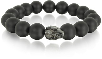 Blackbourne Black Agate Stone Men's Bracelet w/Gunmetal Swarovski Crystal Skull