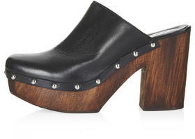 Topshop Womens SMOCK Leather Mule Platform Clogs - Black