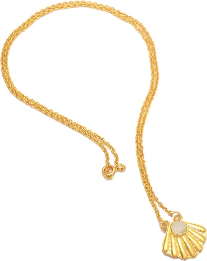 Decolet the Label Gold Mare Seashell Charm Necklace With Moonstone