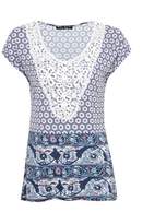 Thumbnail for your product : Select Fashion Fashion Womens Multi Border Tile Crochet Front Tee - size 6